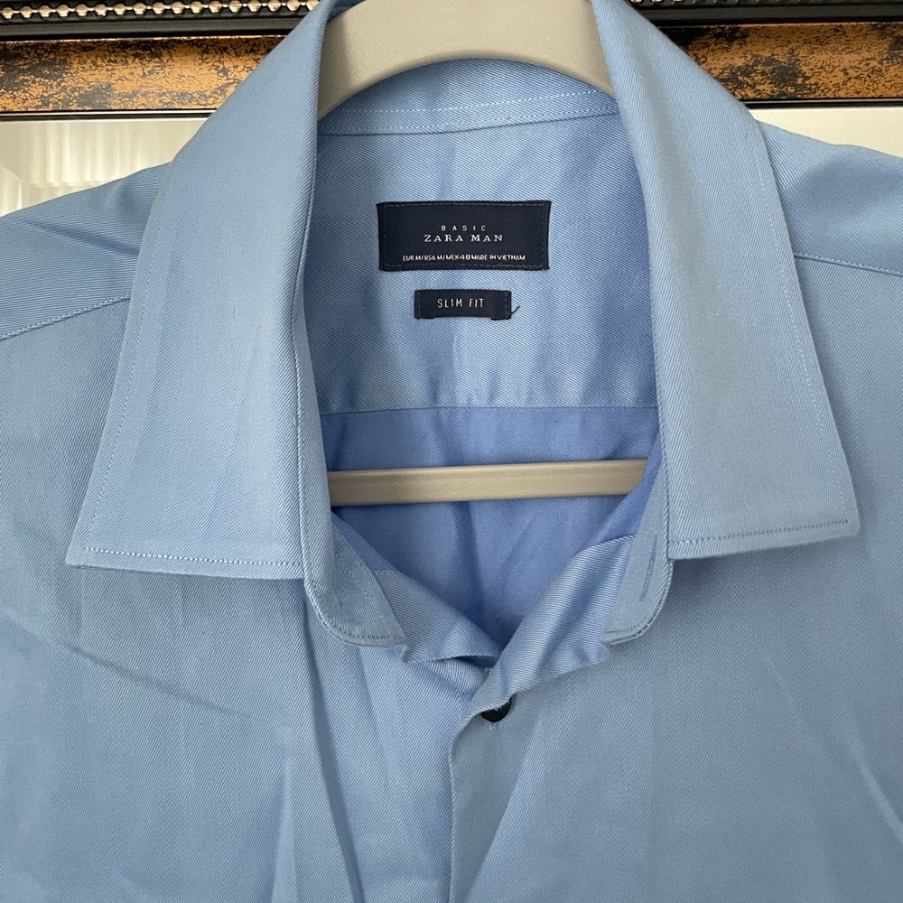 Zara Blue Slim Fit Long Sleeve Button Down Dress Shirt - Picture 3 of 4